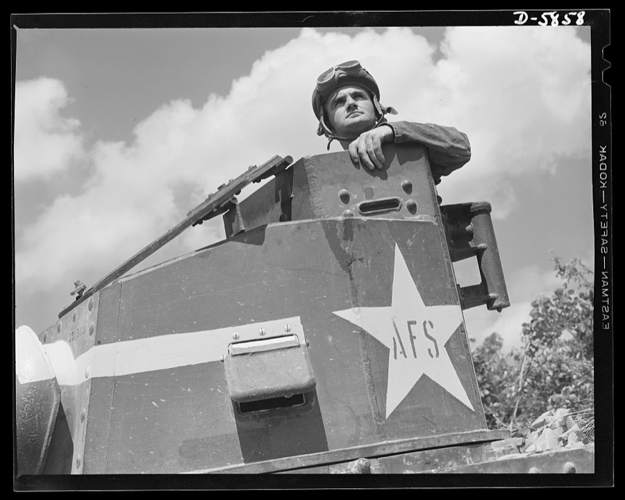 Fort Knox, Kentucky. Light tanks. The Axis is not going to like the American fighting men it will soon be meeting on the battlefronts of the world. A good example of a man becoming unpopular in Japanese circles is this hardened "tanker," in training with light equipment at Fort Knox, Kentucky
