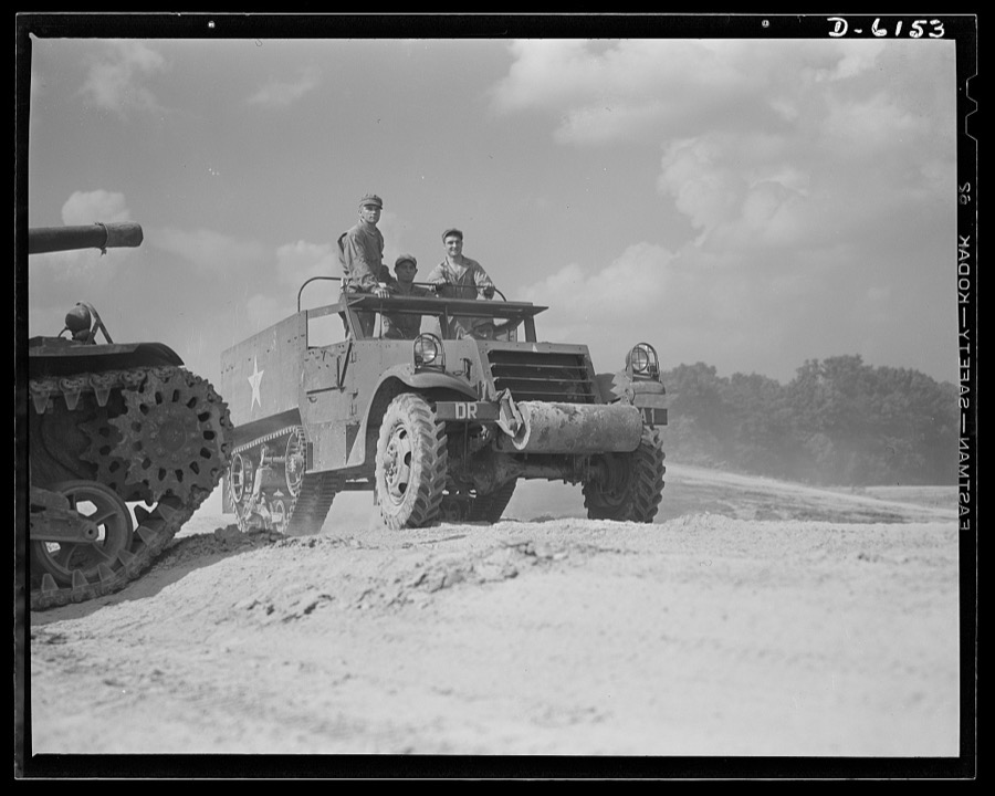 Fort Knox. Halftrac armored cars. The halftrac armored car has many important duties in our modern mechanized army. It is very useful as a carrier of men and equipment, and may be armed in various ways to give it great striking power. This car, in use at Fort Knox, Kentucky, by soldiers of the armored forces, is capable of rapid travel over difficult terrain