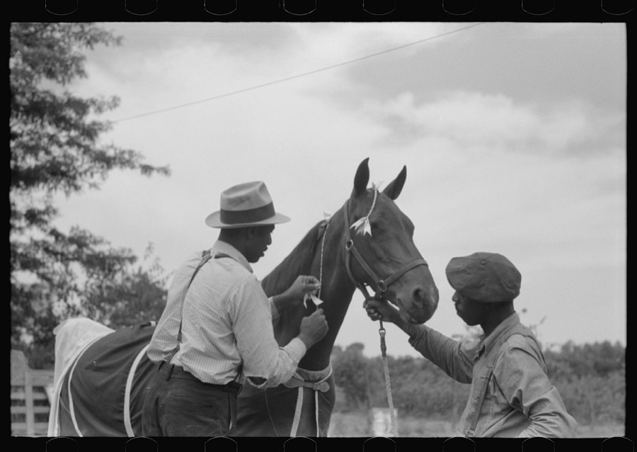 Elaborate preparations are made for entries in Shelby County Horse Show and Fair, Shelbyville, Kentucky