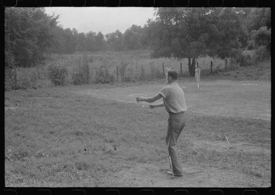 Pitching horseshoes at American Legion fish fry, Oldham County, Post 39, near Louisville, Kentucky