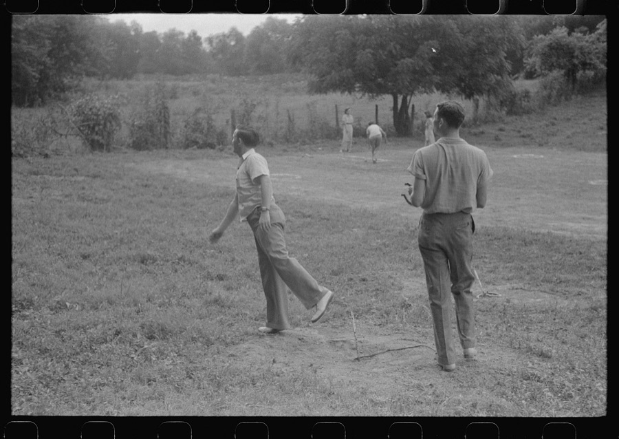 Pitching horseshoes at American Legion fish fry, Oldham County, Post 39, near Louisville, Kentucky