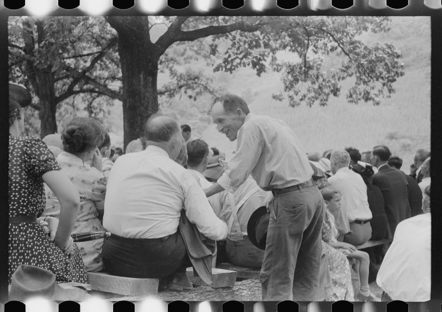 Preacher, relatives and friends of the deceased at a memorial meeting near Jackson, Breathitt County, Kentucky. See general caption no. 1