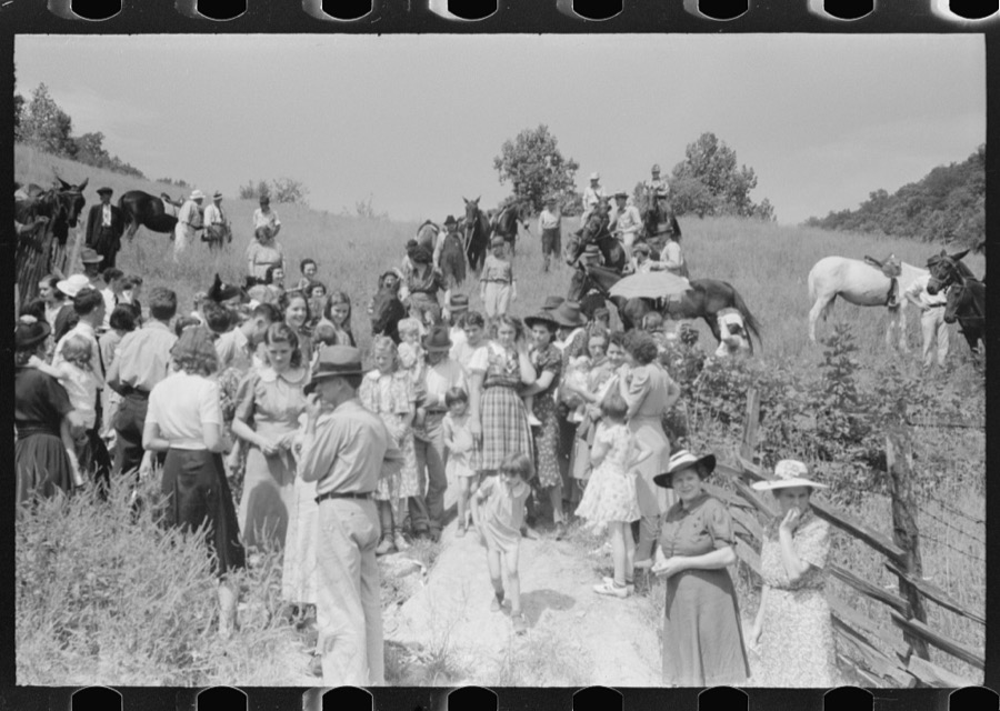 Relatives and friends of the family of the deceased going home from a memeorial meeting in the mountains near Jackson, Kentucky. See general caption no. 1