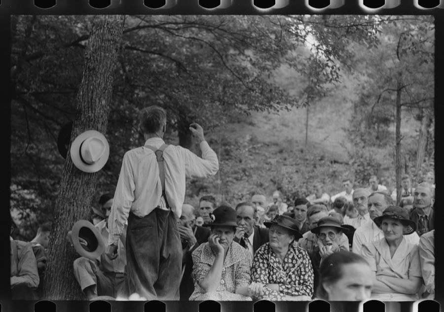 Preacher, relatives and friends of the deceased at a memorial meeting near Jackson, Breathitt County, Kentucky. See general caption no. 1
