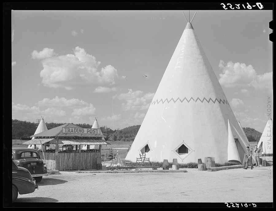 Cabins imitating the Indian teepee for tourists along highway south of Bardstown, Kentucky