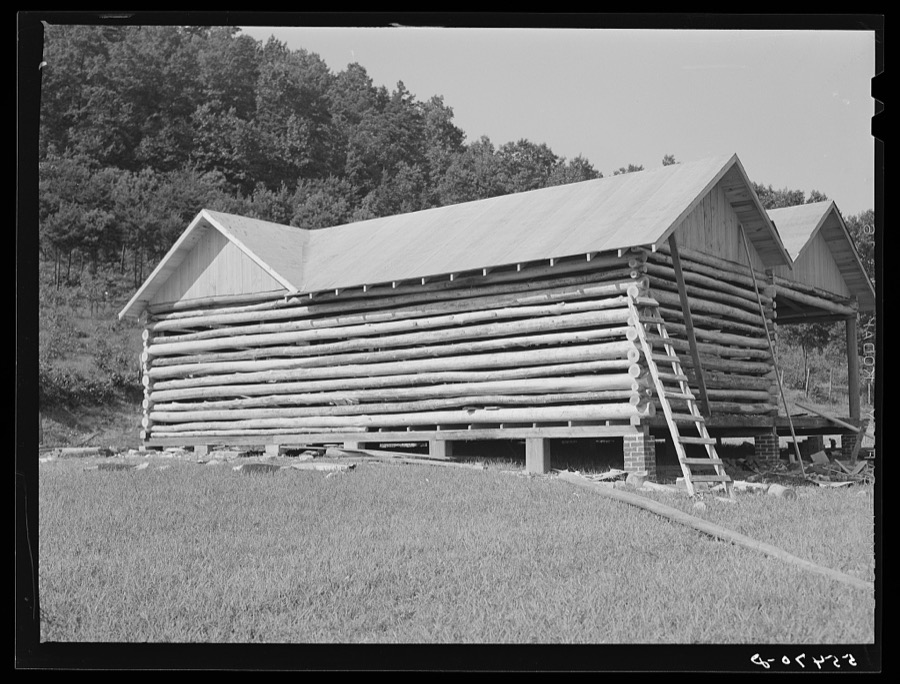 Modern log house under construction near Morehead, Kentucky