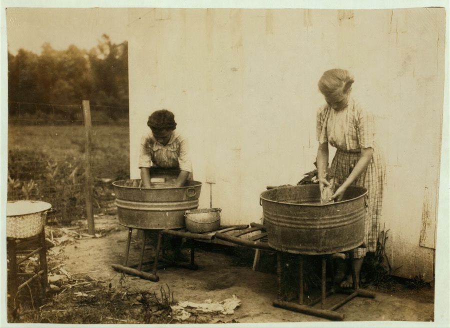 Zelina & Florence Richards, 12 and 13 years old doing the family wash. See 4409.  Location: Nicholas County, Kentucky