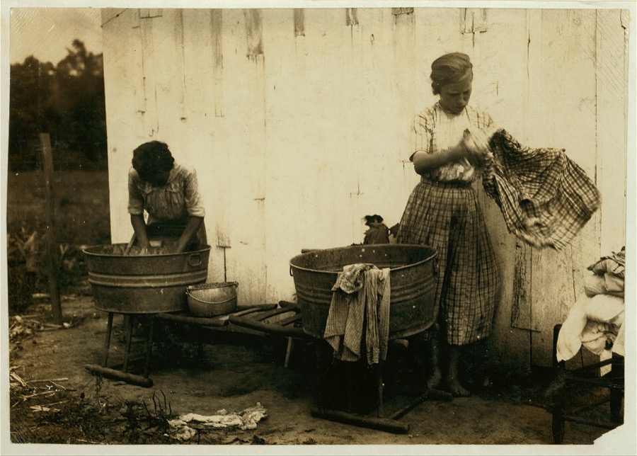 Zelina & Florence Richards, 12 and 13 years old doing the family wash. See 4409.  Location: Nicholas County, Kentucky