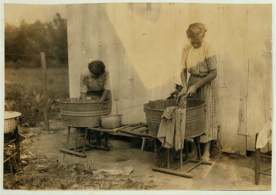 Zelina & Florence Richards, 12 and 13 years old doing the family wash. Lewis W. Hine. See 4409.  Location: Nicholas County, Kentucky
