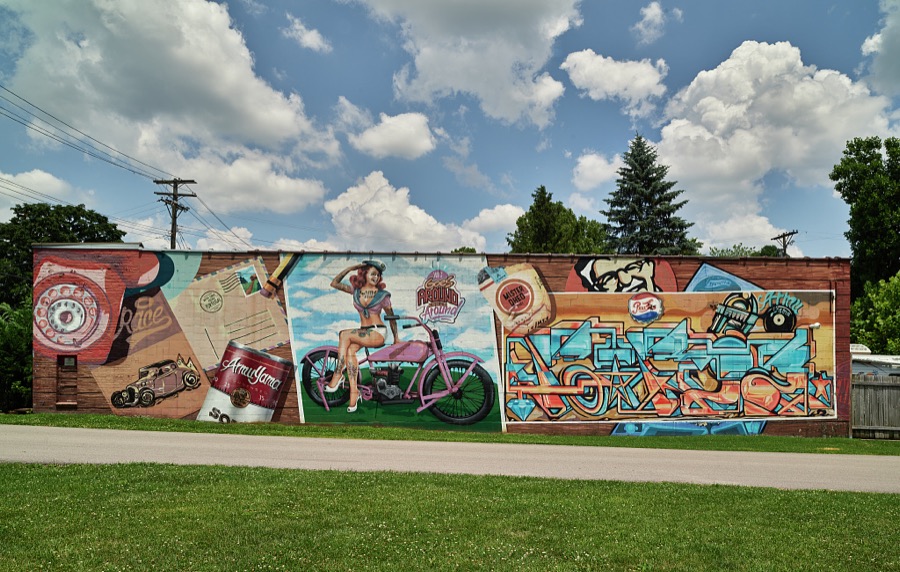A colorful triptych mural in Lexington, Kentucky