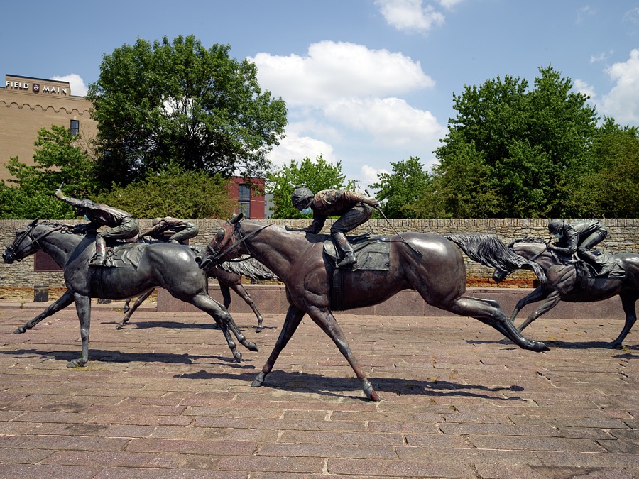 Sculptures in Thoroughbred Park in downtown Lexington, the second-largest city in the Mid-South U.S. city of Lexington, Kentucky