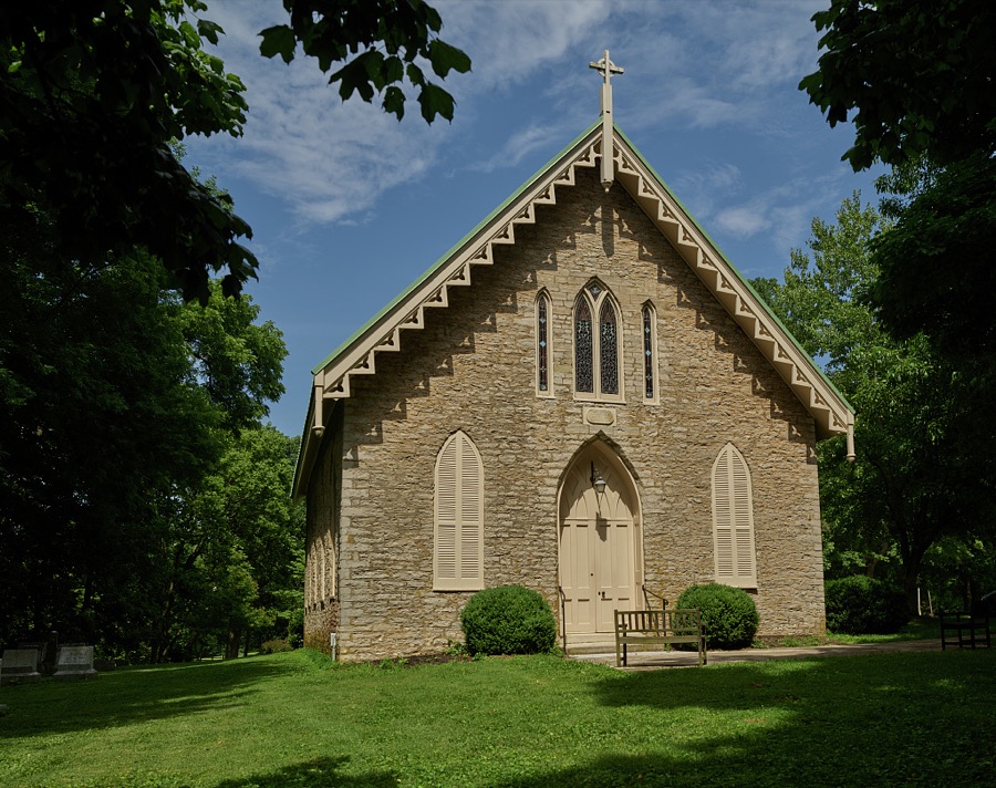 The Pisgah Presbyterian Church, a country church completed in 1812 as a replacement for an original 1784 log-cabin church in rural Woodford County, near the town of Versailles