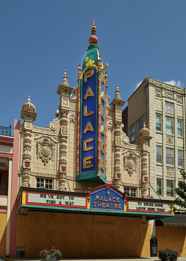 The legendary, Spanish-motif Palace Theatre music venue in Louisville, Kentucky's largest city, took a double hit in 2020, when this image was produced