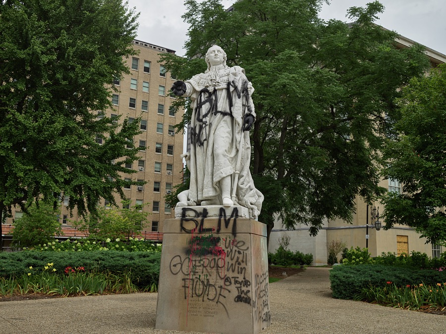 Defaced statue in Louisville, Kentucky's largest city