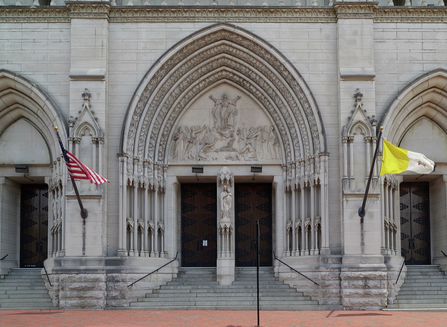 Entrance to the Catholic Cathedral Basilica of the Assumption in Covington, Kentucky, an Ohio River city across from the larger Cincinnati, Ohio
