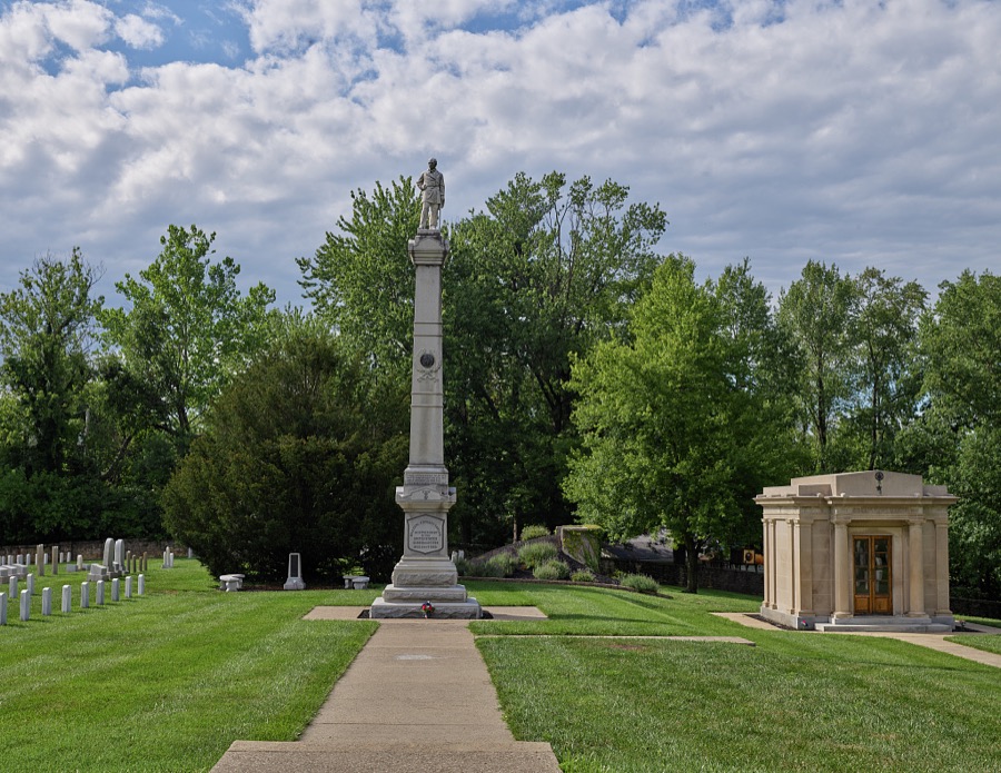 Monument to, and burial mausoleum of, Zachary Taylor, the twelfth U.S., at a national cemetey that bears his name in Louisville, Kentucky's largest city, on the south shore of the Ohio River