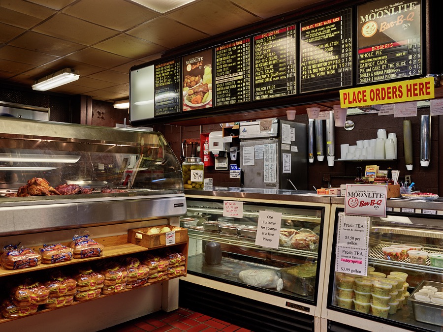 The homemade dessert section of the Moonlite Bar-b-q Inn, a popular barbecue restaurant in the Ohio River city of Owensboro, Kentucky's fourth-largest city