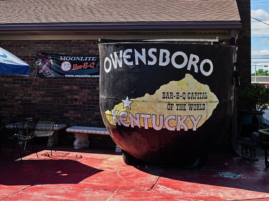 Display outside the Moonlite Bar-b-q Inn, a popular barbecue restaurant in the Ohio River city of Owensboro, Kentucky's fourth-largest city