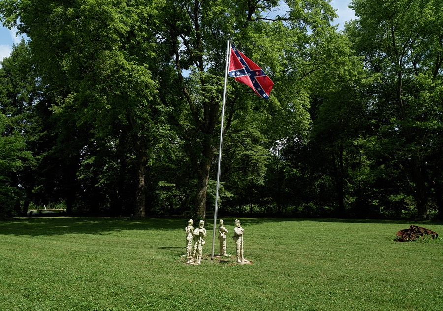 Miniature Confederate tableau outside Octagon Hall, an eight-sided antebellum mansion in Franklin, Kentucky, just above the Tennessee border