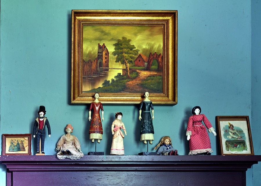Dolls on a mantel in Octagon Hall, an eight-sided antebellum mansion in Franklin, Kentucky, just above the Tennessee border