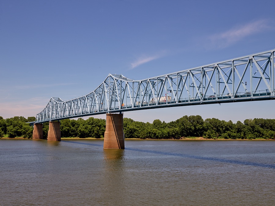 The Owensboro Bridge, a continuous truss span over the Ohio River, connects Owensboro, Kentucky's fourth-largest city, with rural south-central Indiana