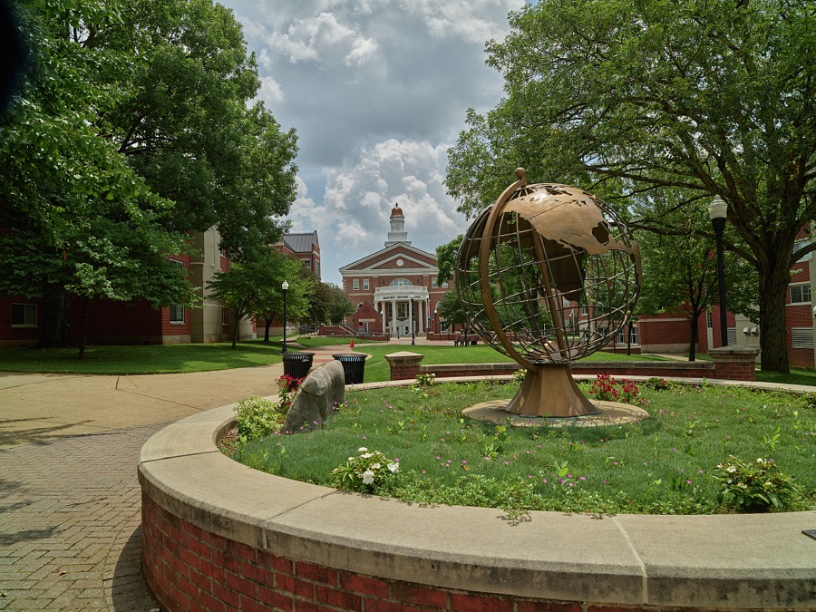 Artist Roger Loyson's "With International Reach" sculpture on the campus of Western Kentucky University in Bowling Green