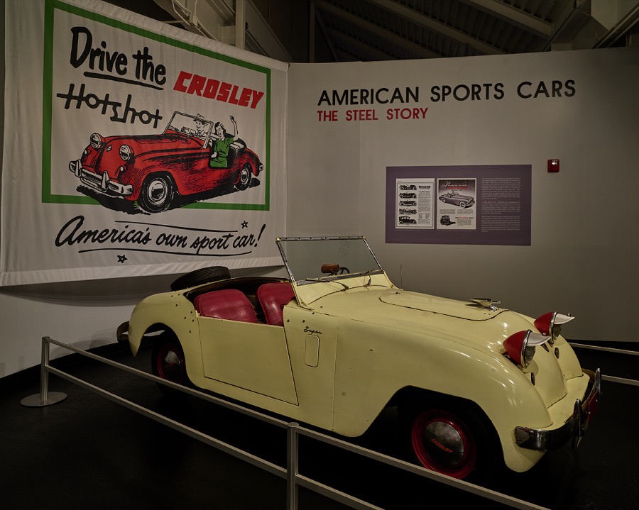 Exhibit of America's first post-World War II sports car, the Crosley Hotshot, at the National Corvette Museum in Bowling Green, Kentucky