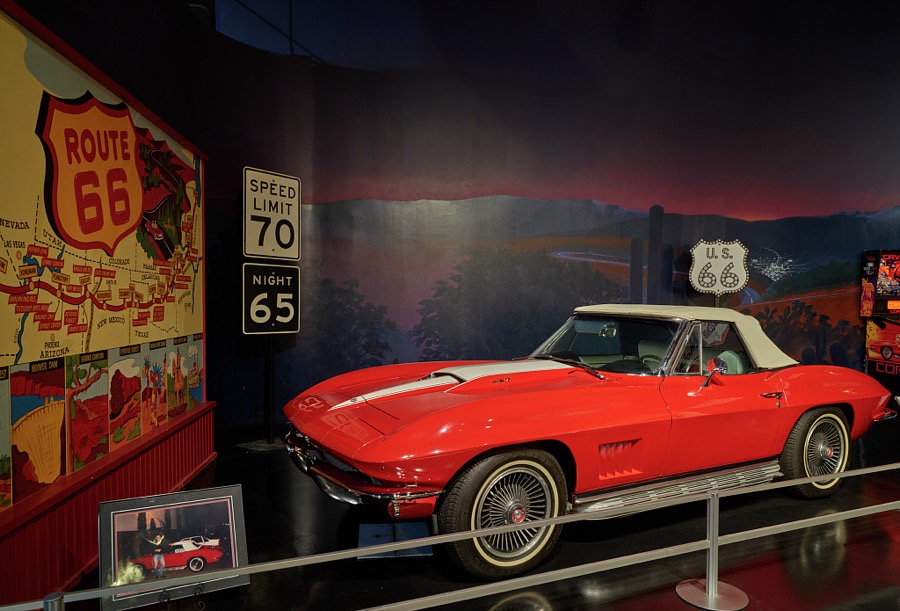 Exhibit of a top-up Corvette convertible at the National Corvette Museum in Bowling Green, Kentucky