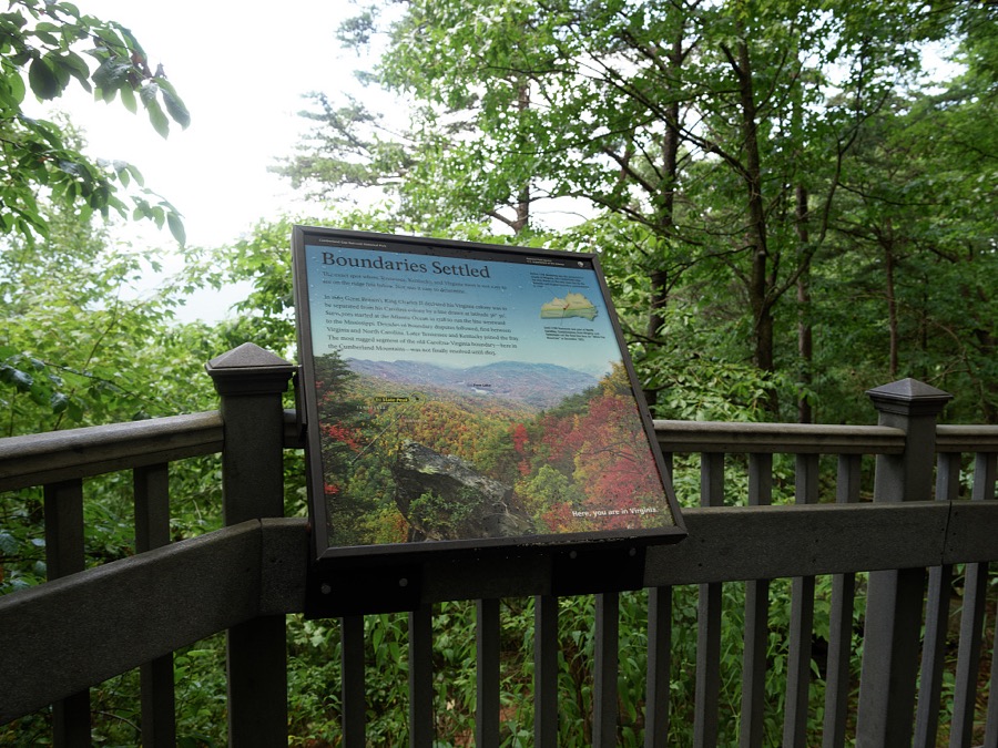 An informational sign on a walkway to the overlook at Cumberland Gap National Historical Park in the Kentucky highlands, near Middlesboro