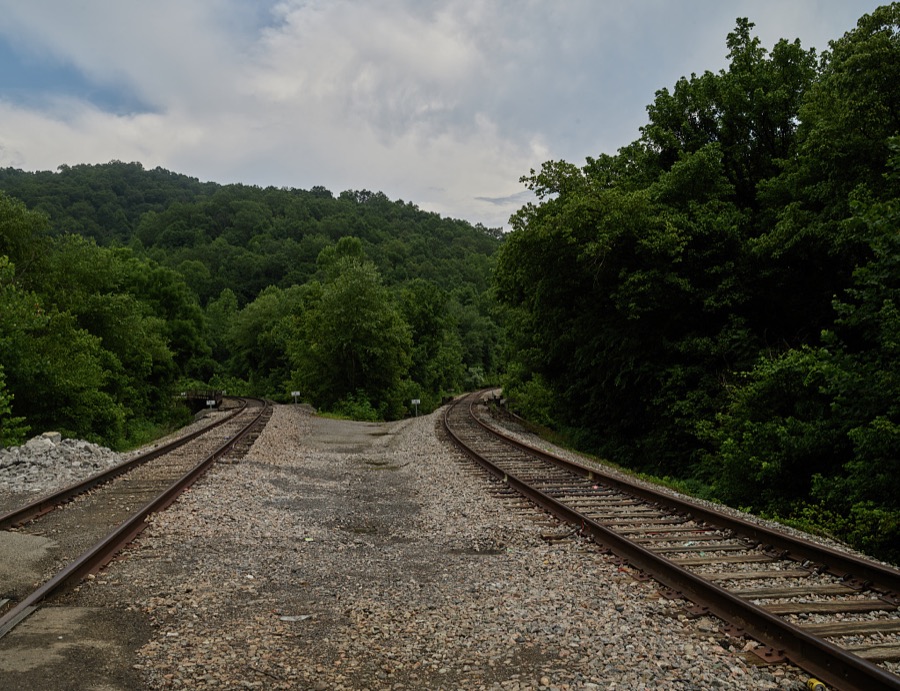 Railroad tracks through the woods near Pineville, Kentucky