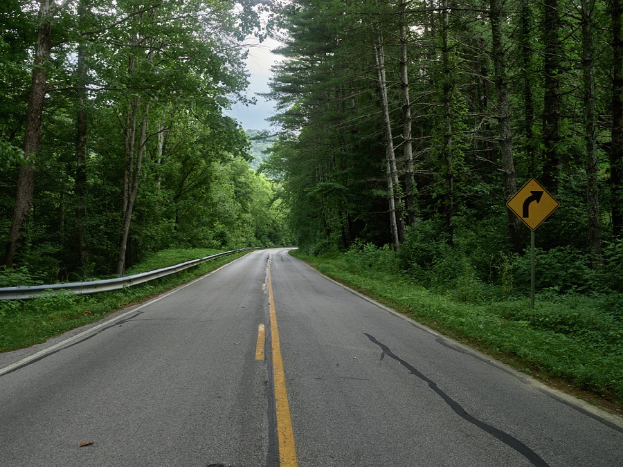 A bend in a mountain road in the isolated hill country of southeastern Kentucky, near the settlement of Big Creek