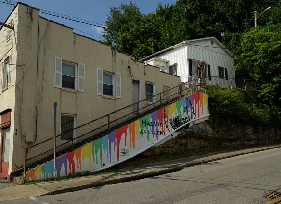 A staircase-turned-mural in Hazard, a logging and coal town of 4,500 or so population in the hills of southeastern Kentucky