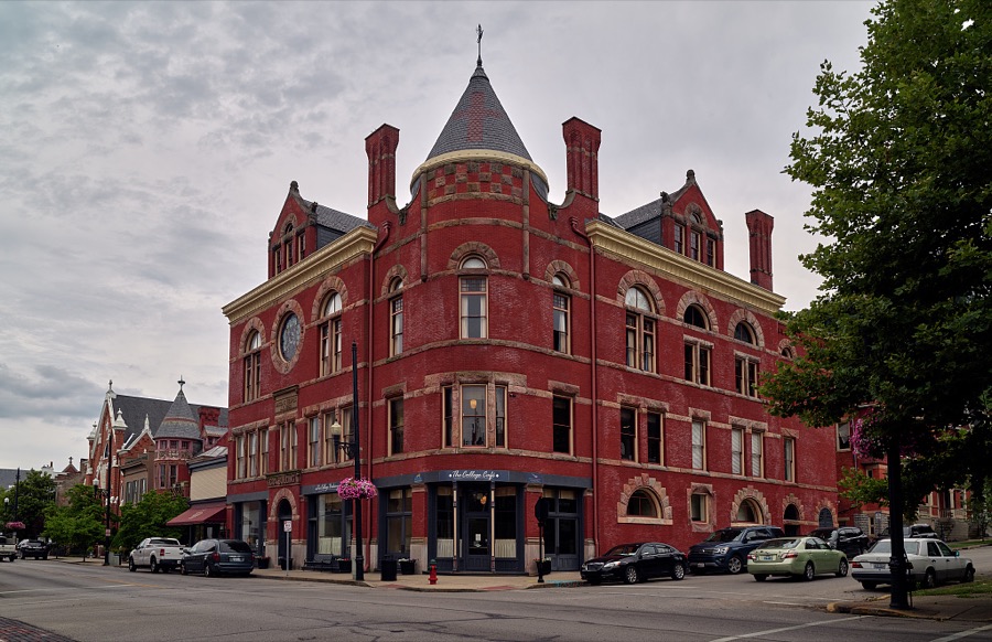 The grand 1887 Richardsonian Romanesque-style Cox Building, constructed to house ground-floor stores and a large Masonic temple upstairs, was Maysville, Kentucky's, commercial centerpiece, now city-owned