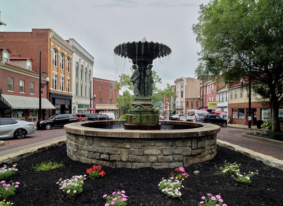 The Market Street fountain in Maysville, Kentucky, an Ohio River port city that, although home to fewer than 10,000 people, was several times a boomtown, shipping coal from mines to the south, so much tobacco that it ranked second in the world in looseleaf variety shipments, and wrought iron that decorated fashionable balconies as far away as New Orleans, Louisiana's, French Quarter