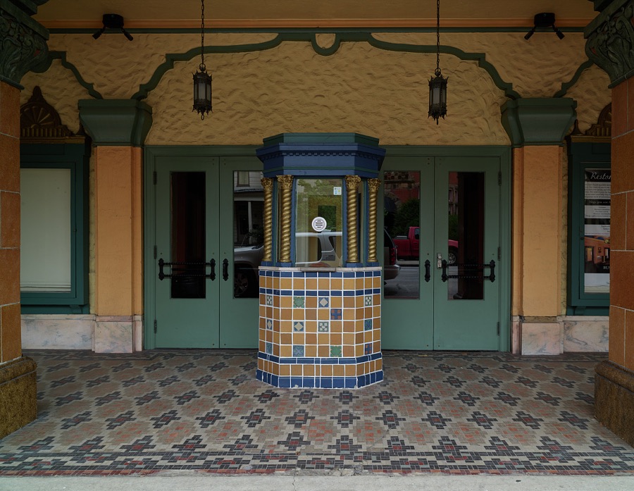 Ticket booth and entrance to the 1929 Russell Theatre in Maysville, Kentucky, built by Col. J. Barbour Russell, who boasted, "What the Roxy is to New York, the Russell will be to Maysville"