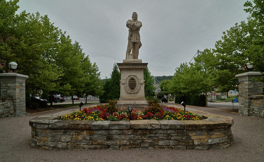 Sculptor Sam McKinney's statue of Tecumseh in Maysville, Kentucky, an Ohio River port city that, although home to fewer than 10,000 people, was several times a boomtown, shipping coal from mines to the south, so much tobacco that it ranked second in the world in looseleaf variety shipments, and wrought iron that decorated fashionable balconies as far away as New Orleans, Louisiana's, French Quarter