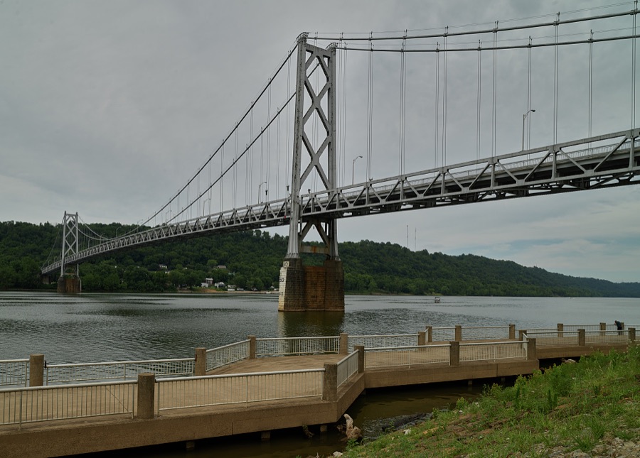 The 1931 Simon Kenton suspension bridge over the Ohio River in Maysville, Kentucky