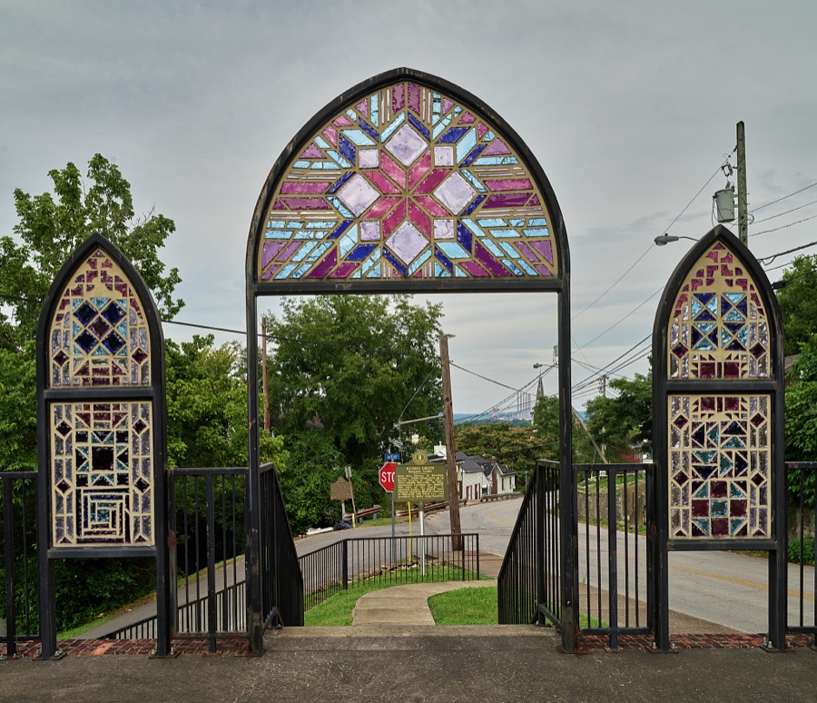 A small art installation serves as a memorial to Elisha Winfield Green in Maysville, Kentucky, an Ohio River port city that, although home to fewer than 10,000 people, was several times a boomtown, shipping coal, wrought iron forged locally, and so much tobacco that it ranked second in the world in looseleaf variety shipments