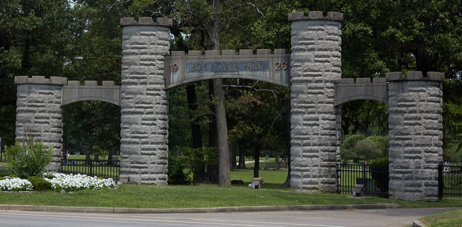 The castlelike entrance to Bob Noble Park in Paducah, a Kentucky city at the confluence of the Ohio and Tennessee rivers