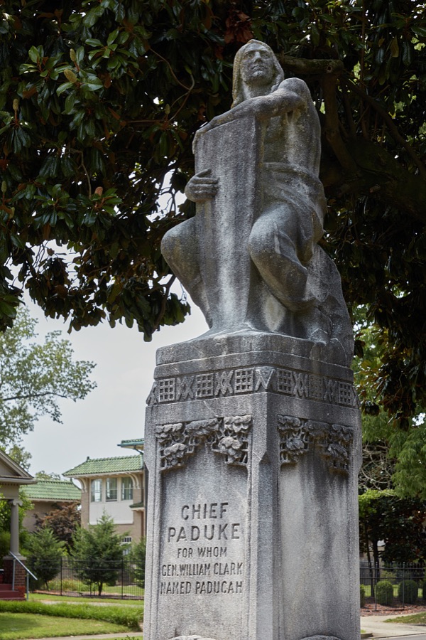 The Chief Paduke statue in Paducah, a Kentucky city at the confluence of the Ohio and Tennessee rivers