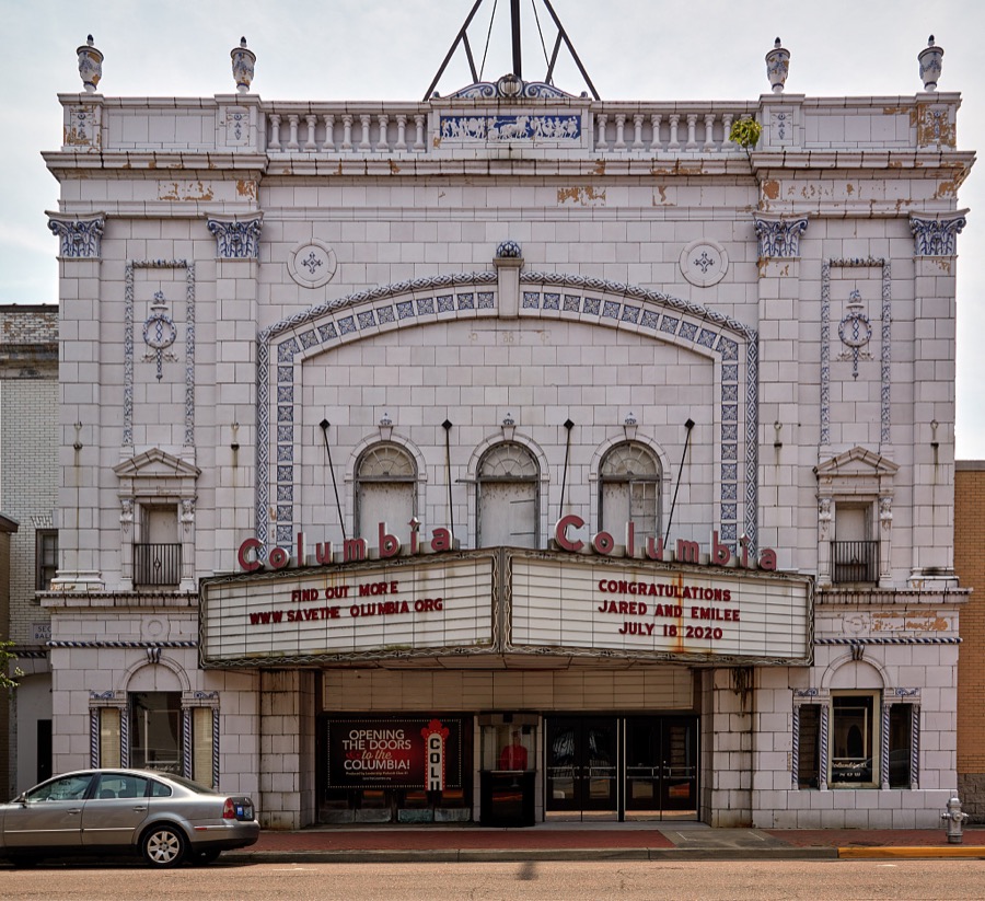Facade of the Columbia Theatre in Paducah, a Kentucky city at the confluence of the Ohio and Tennessee rivers