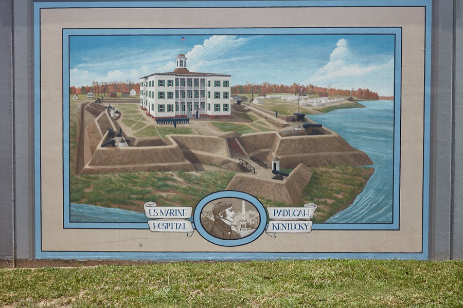 One of several panoramic "Wall to Wall murals," as they're called, created by artist Robert Dafford and his team, that line the floodwall in Paducah, a Kentucky city at the confluence of the Ohio and Tennessee rivers