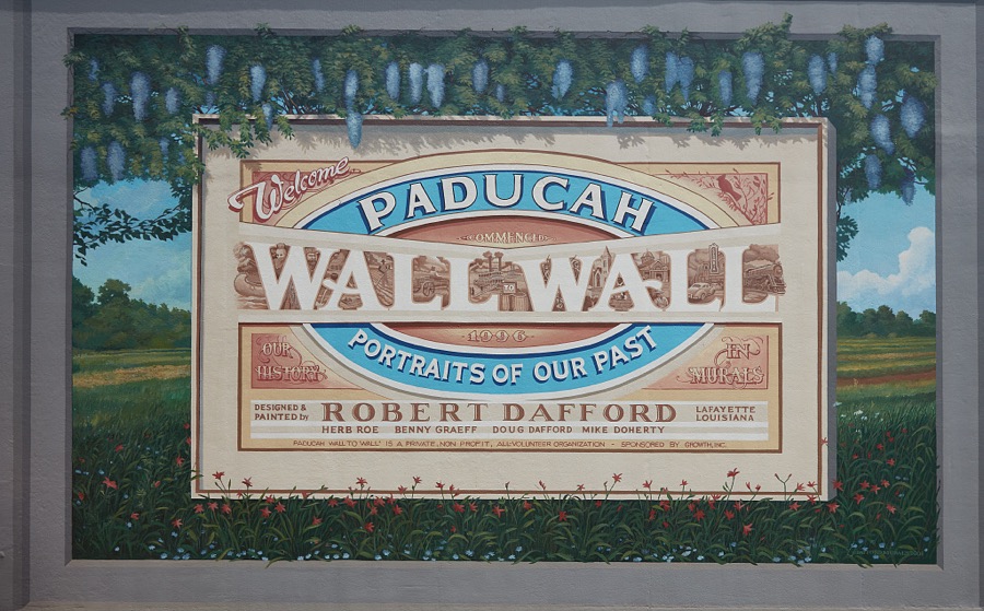 One of several panoramic "Wall to Wall murals," as they're called, created by artist Robert Dafford and his team, that line the floodwall in Paducah, a Kentucky city at the confluence of the Ohio and Tennessee rivers