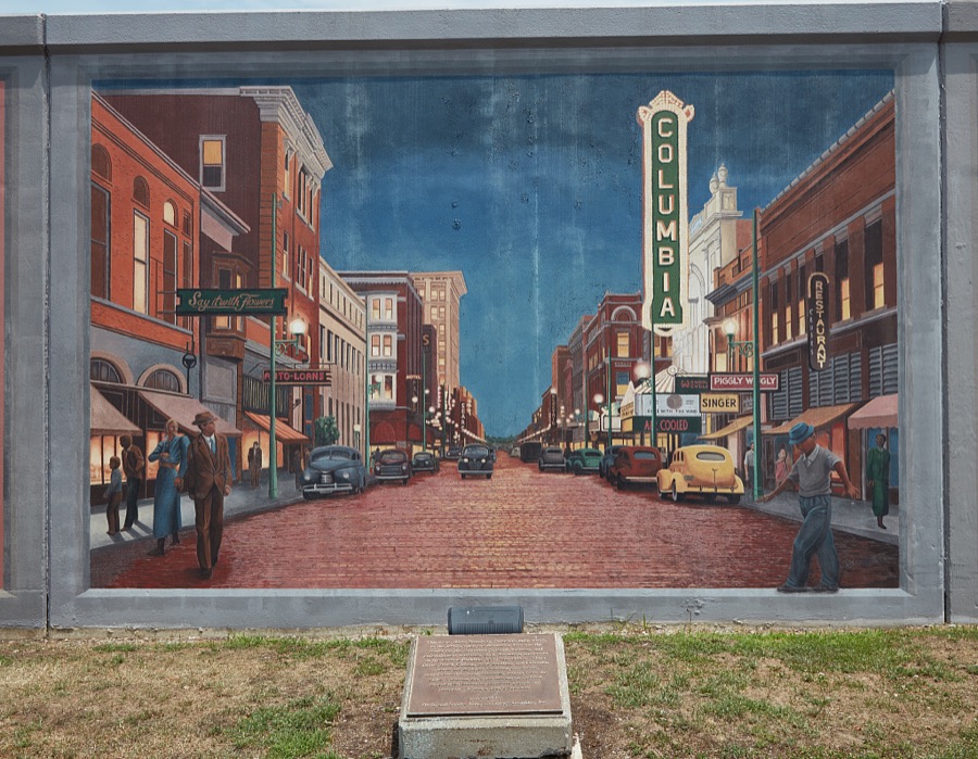 One of several panoramic "Wall to Wall murals," as they're called, created by artist Robert Dafford and his team, that line the floodwall in Paducah, a Kentucky city at the confluence of the Ohio and Tennessee rivers