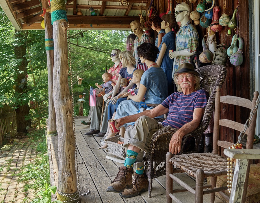 Cecil Ison and his most unusual "friends" at an even more distinctive folk-art installation the "Home for Wayward Babydolls" in the Rowan County, Kentucky rural settlement of Elliottsville, near Morehead