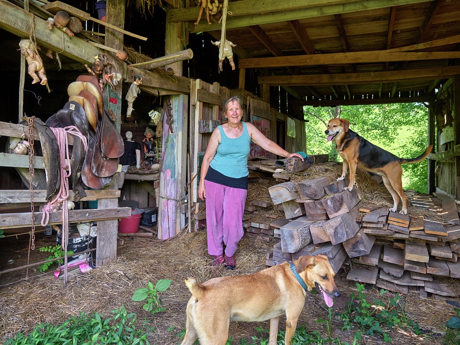 Bet Ison (and canine friends) at a most unusual folk-art installation called the "Home for Wayward Babydolls" in the Rowan County, Kentucky rural settlement of Elliottsville, near Morehead
