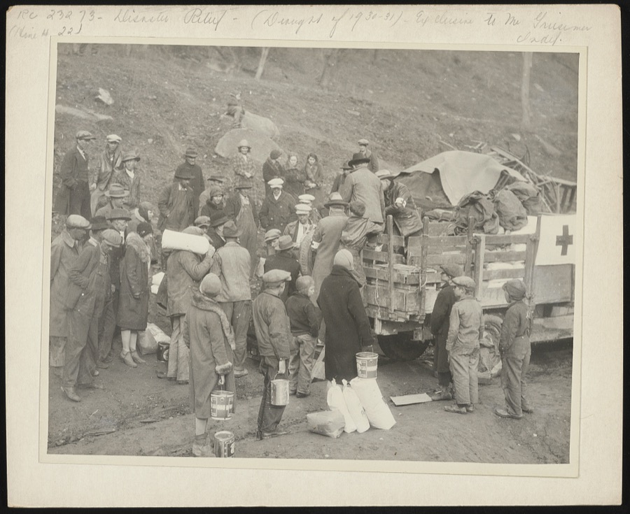 To relieve the urgent food needs in an isolated mountain community, the Red Cross Chapter took up truck loads of cornmeal, flour, beans, lard, syrup, coffee, etc. The little farms which these folks own completely failed them, due to the drought