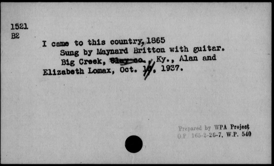 I came to this country, 1865