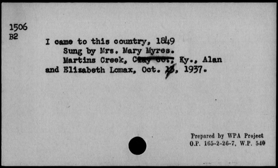 I came to this country, 1849