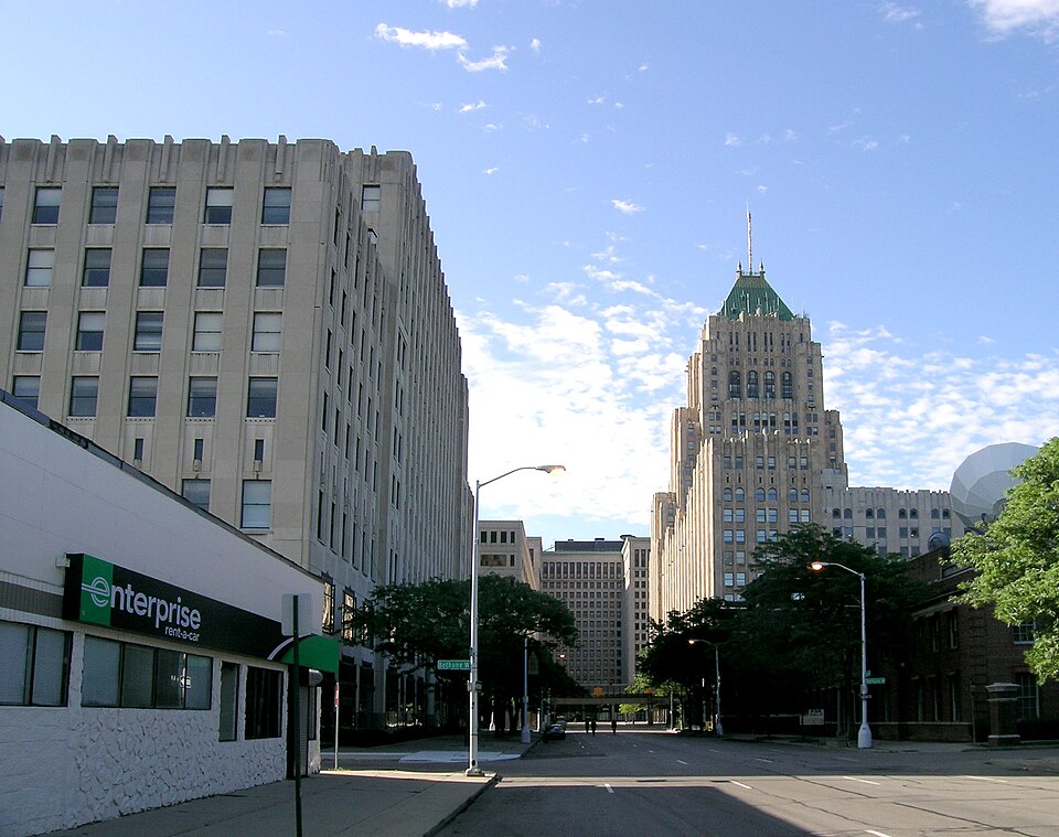Photograph of Fisher and New Center Buildings